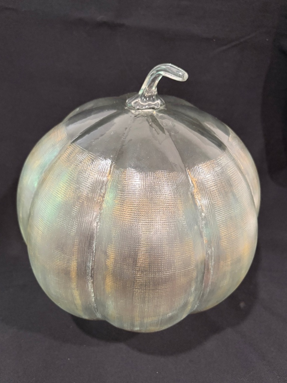 Large Hand Blown Open Bottom Art Glass Pumpkin - 11"D x 11"H Textured Exterior